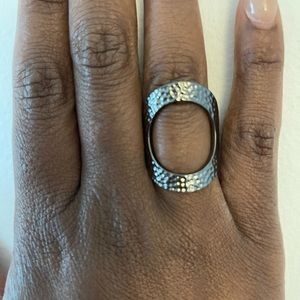 Dark Silver Distressed Open Oval Ring
